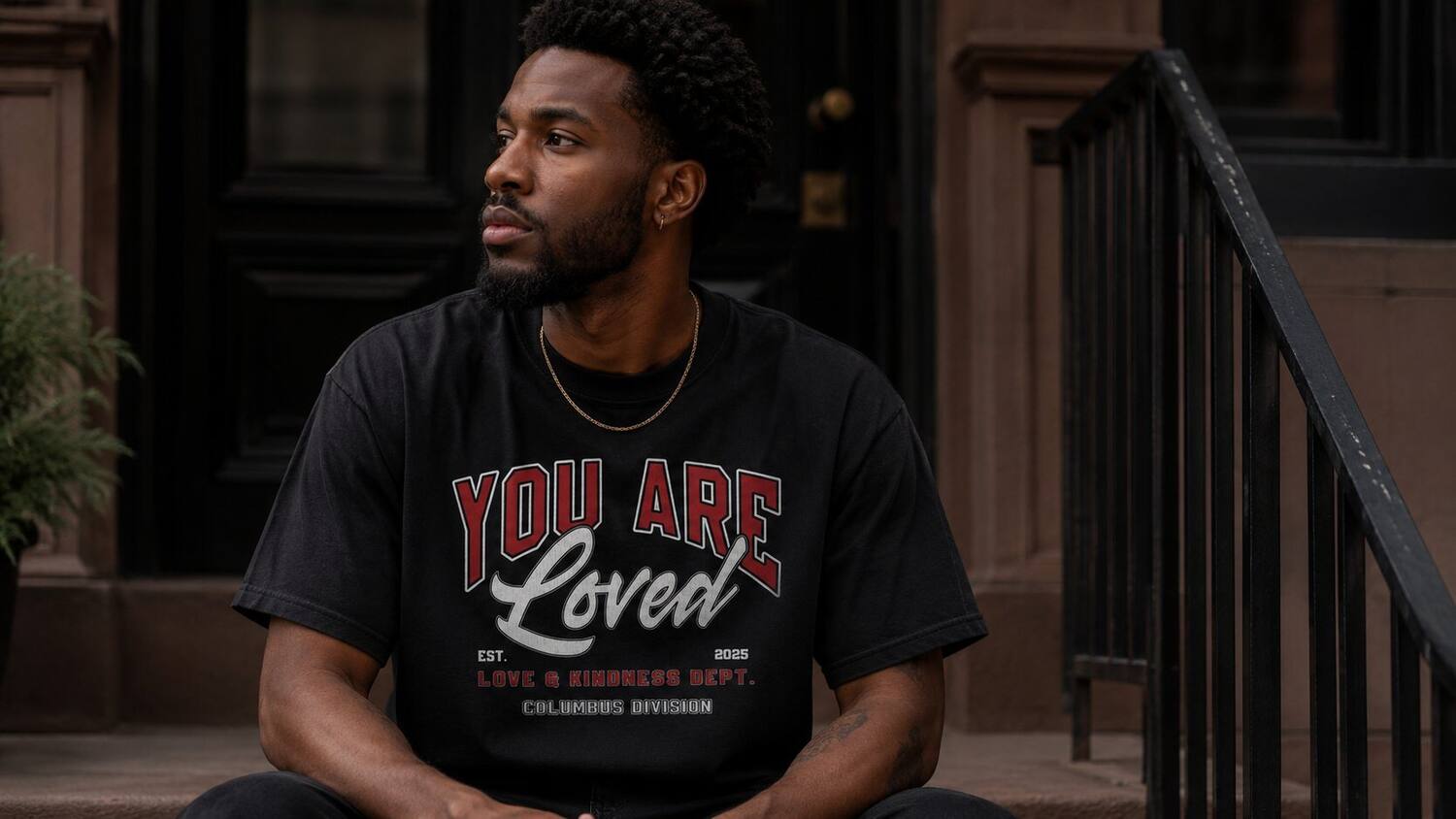 Varsity tee on model