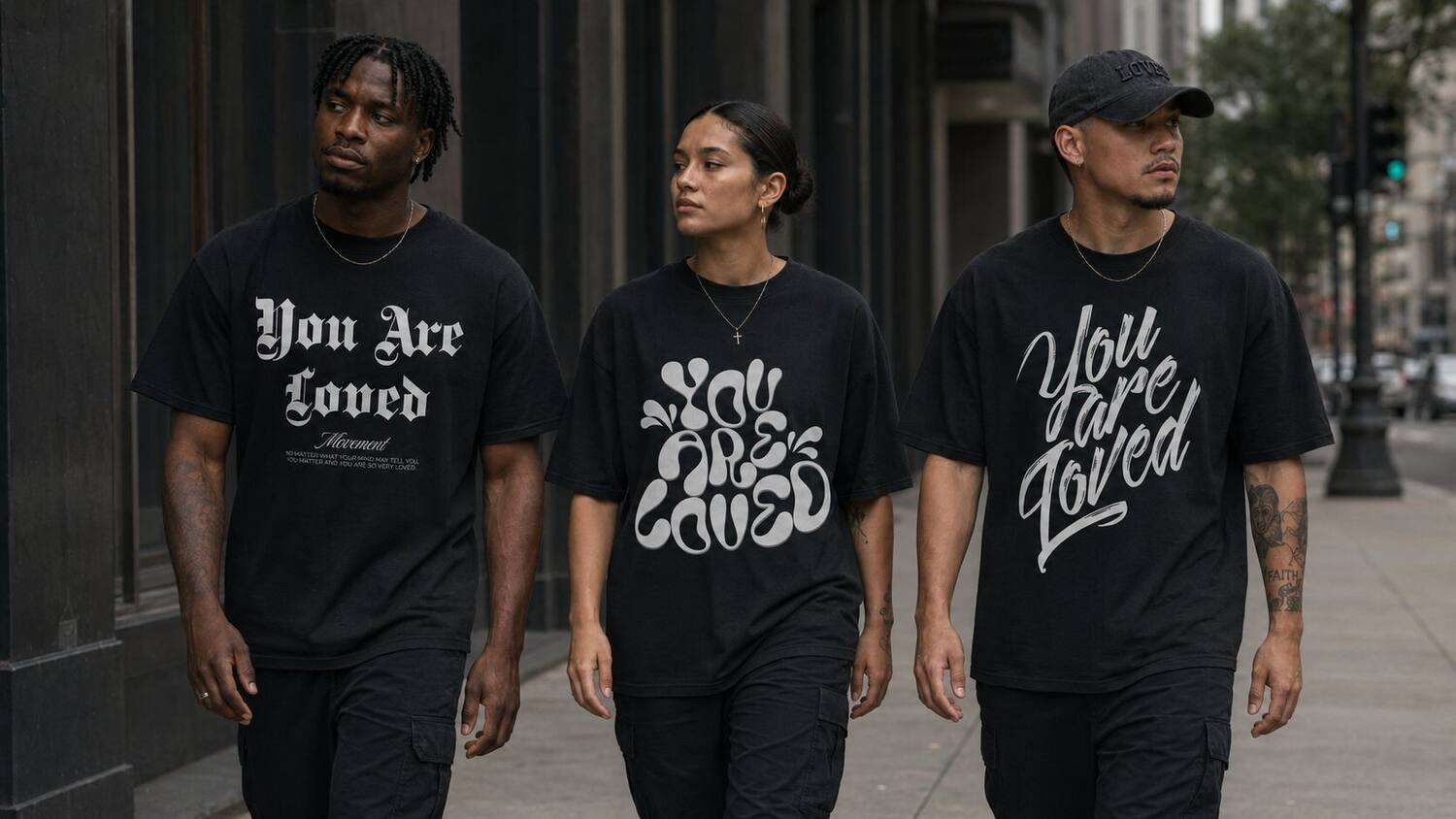 Three people walking together